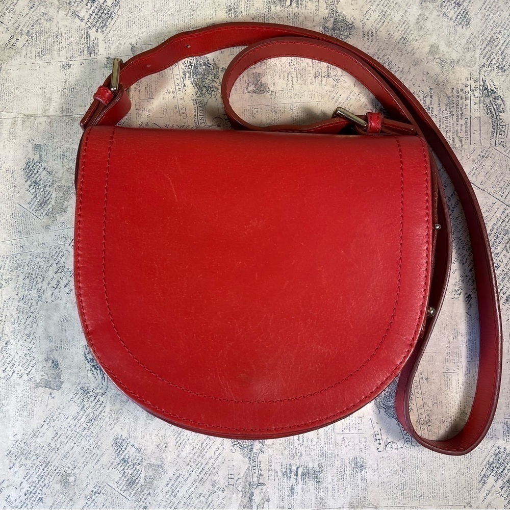 Zara Buffalo Leather Saddle Bag Satchel Crossbody Shoulder Purse Brown